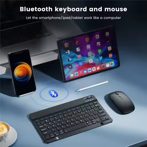 Mini Bluetooth Wireless Keyboard and Mouse Set 10 Inch Rechargeable English Keypad Mice For Tablet i