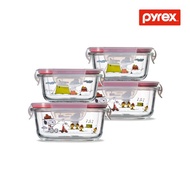 ★Daltty★ [Pyrex] Snoopy Square Food Container / Food Storage 4p Set