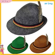 [ariny] Top Hat Oktoberfest Fedora Retro Bavarian Style Unisex Cap with Feather And Rope Decor Holid