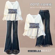 大碼女裝上衣新款韩版 大碼 套裝 女 2024 新款 大碼女裝 Plus Size 2025 New Style Autumn Jean Skirt Set - Slimming Design