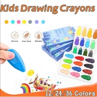 【READY STOCK】12/24/36 Color Peanut Crayon Water Drop Shape Drawing Coloring Set Kids  Non-Toxic Safe