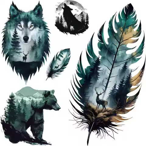 Deer/ Feathers/ Wolf Heat Transfer For clothing DIY Washable T-shirts Iron-on Thermal Sticker Beauti