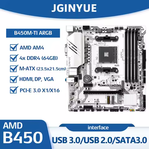 B450M TI AM4 Motherboard 4xDDR4 Slots Max 64G, AMD Ryzen 1000/2000/3000/4000/5000, 4xSATA3.0 6Gbps, 