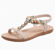 Nữ Phong Cách Bohemian Giày Đế Bằng Mùa Hè Một Dây Đeo Nhẹ Co Giãn La Mã Thoải Mái Giày PU Trên