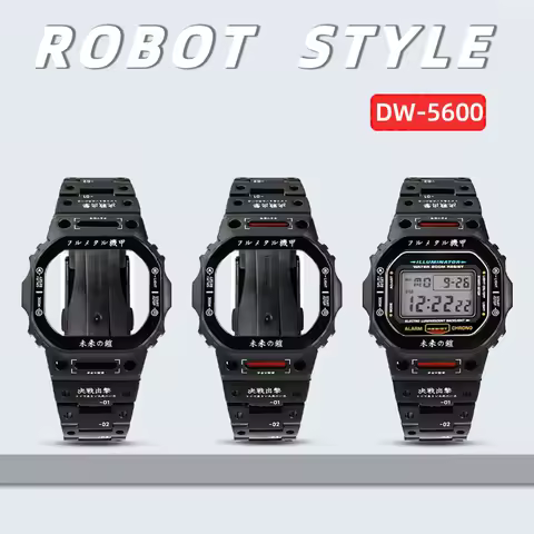 Robot Style Mod Kit Stainless Steel case&strap DW5600 GW-B5600 GMW-B5000 Solid Metal Bezel Mech Warr