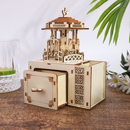 3D Stereo Multifunctional Wooden Carousel Music Box Puzzle Assembling Pen Holder Music Box 61 Childr