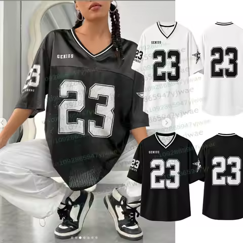 Number 23 TShirt For Men Women Summer Oversized V-neck Jersey Harajuku Trend Short Sleeve Unisex Str