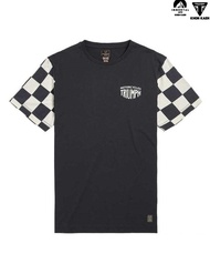 เสื้อยืด ไทรอัมพ์ ของแท้ Mens Cotton T-Shirt Triumph Preston Black/Bone MTSS2318 แขนหมากรุกดำ
