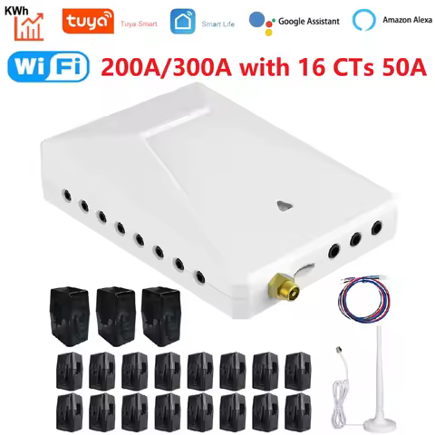 Tuya Wifi 200A 300A Smart Home Energy Monitor with 16 Sub 50A Circuit Level Sensors Real Time Electr