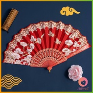 AllWell พัดจีนสวยๆ สีแดง  (23 cm)  พัดผ้าไหม พัดตรุษจีน Hand Fans