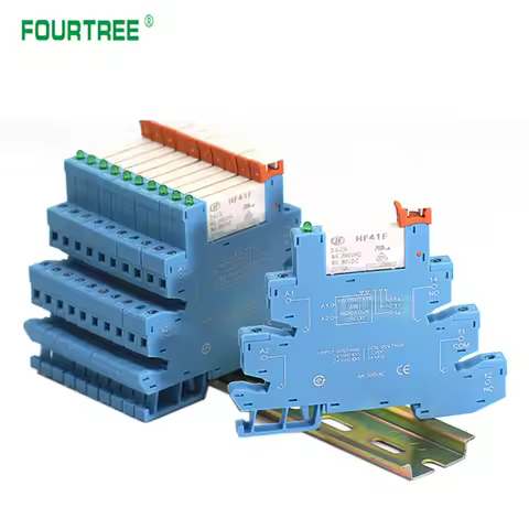5/10 Sets Slim Relay HF41F 5V 12V 24VDC With Relay Base 41F-1Z-C2-1 LED & Circuit Protection DIN Rai