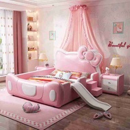 [PRE ORDER] Kids Bed Hello Kitty With Slide Children's Bed Solid Wood Bed Frame Bed Katil Kayu Kanak Budak