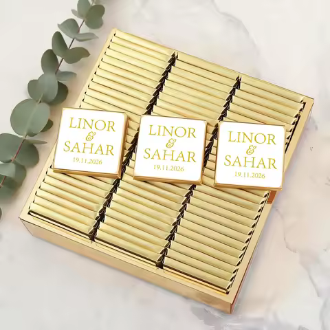 50pcs Personalized Chocolate Label Wedding Chocolates Personalized Chocolate Stickers, Gold Foil Tex