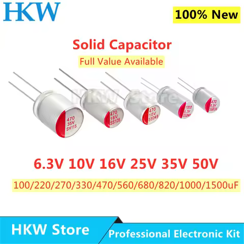 10pcs New DIP Solid Electrolytic Capacitor Super Low ESR 6.3V 16V 25V 35V 50V 100UF 270UF 470UF 220