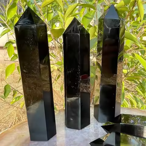 5.91" Tall Obsidian Stone Single Pointed Hexagonal Prism Crystal Point Wand Home Decor Stone Crafts 