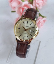 นาฬิกา Casio รุ่น LTP-V004GL-9A นาฬิกาข้อมือผู้หญิงสายหนัง สีน้ำตาล หน้าปัดทอง- ของแท้ 100% ประกันสินค้า 1 ปี