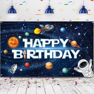 Sumind Space Happy Birthday Decorations Background Astronaut Rocket Backdrop Banner Solar System Pla