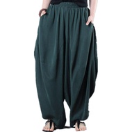 【Ins Style】 ZANZEA Women's Cotton Linen Elastic Baggy Pockets Solid Long Pants