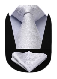 Men Floral Ties Woven Classic 3.4" Necktie Set Formal tie Pocket Square for Wedding with Handkerchie