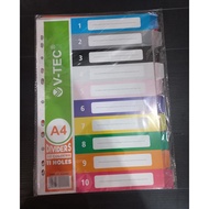 Divider A4 V-tec 11 Holes 10 Colors / Divider A4 11 Holes / Divider Color VT-A10 / Binder Separator