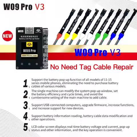 OSS W09 Pro V3 Battery Efficiency Tester for iPhone 11 - 15 Series Solve Pop-up Modify Battery Effic