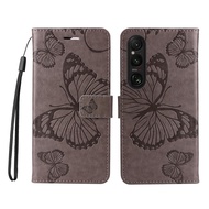 Anti-fall Shell for Sony Xperia 10 1 VI XZ2 XZ3 Compact Premium 2024 Embossed Butterfly Pattern Housing Business Fashion Leather Cases