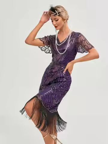 1920s Flapper Dress Roaring 20s Great Gatsby Costume Dress Fringed Embellished Dress