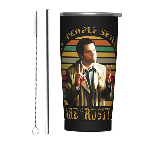 My People Skills Are Rusty Husband Insulated Tumbler with Lid Castiel Supernatural Vacuum Coffee Mug