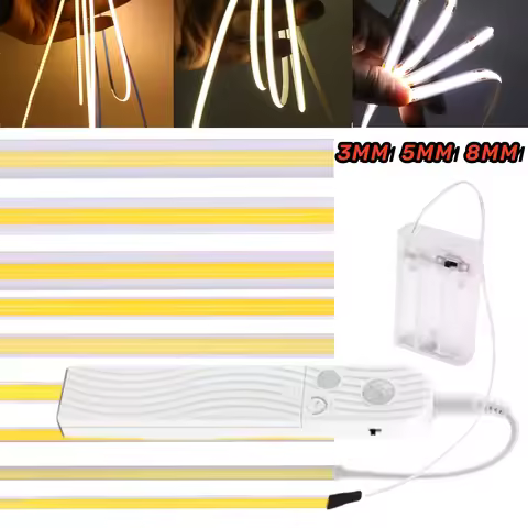 AA Sensor Battery Box 5V COB LED Strip Light 3MM 5MM 8MM High Density Flexible FOB 320LEDs/M RA90 Li