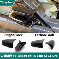 Carbon Fiber style black Rearview Mirror Cap Wing Side Mirror Cover Fit For   BMW X1 F48 X2 F39 F40 