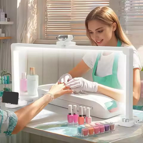 Large Foldable Half-Moon Nails Desk Light With Phone Holder Professional Manicure Salon Lighting Ess