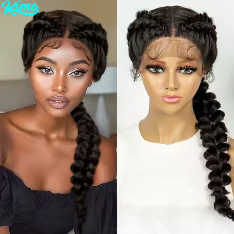 KIMA Synthetic 13x4 Lace Front Braided Wigs Dutch Braids Wig With Baby Hair For Black Women Wig Kink