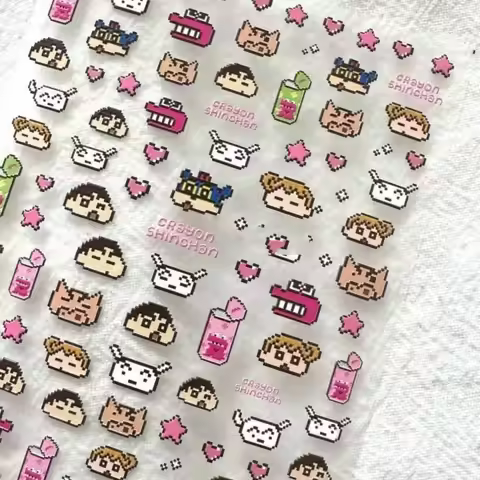 Crayon Shin-chan Relief 3D Nail Stickers - Japanese Anime Cartoon Pixel Style Shin-chan As A Student