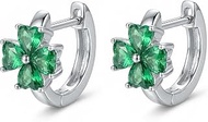 Green Clover 4 Leaf Cubic Zirconia Small Hoop Earrings for Women St.Patrick's Day Crystal Love Heart