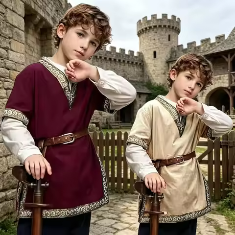 Medieval Enfant Shirt Costume Chicos Pirate Shirt Knight Cotton Linen Tunic Shirt Tops Renaissance H