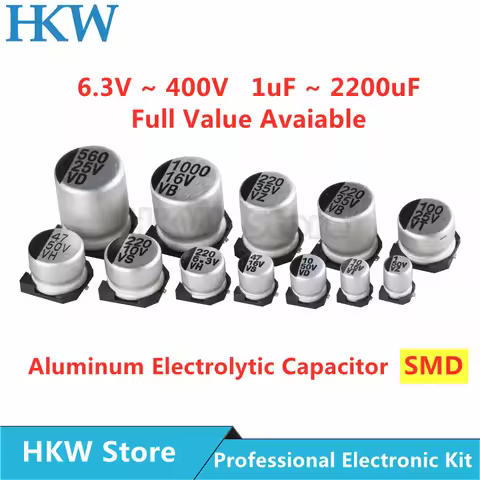 10pcs SMD Aluminum Electrolytic Capacitor 6.3V 10V 16V 25V 35V 50V 63V 1UF 10UF 22UF 33UF 47UF 100UF