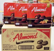 <ยกลัง>อัลมอนต์ เคลือบช็อกโกแลต United Almond  รุ่นใหม่ทรงกล่องสี่เหลี่ยม (ลังมี 6 กล่อง) ขนมช็อกโลแ