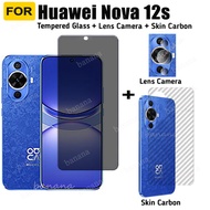 Huawei Nova 12s Anti-spyTempered Glass for Huawei Nova 12i 12SE 10SE 9SE Privacy Screen Protector Tempered Glass 3 in 1 Carbon Fiber Film and Camera Protector