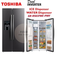 Toshiba Side By Side Refrigerator Inverter With Ice Maker Water Dispenser GR-RS637WE-PMY 591L Gross Capacity