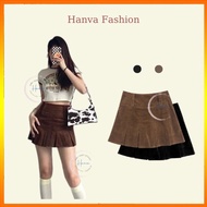 Hanva CV666 Short Fishtail Skirt Thick Velvet High Waist Buttoned Pleated Skirt