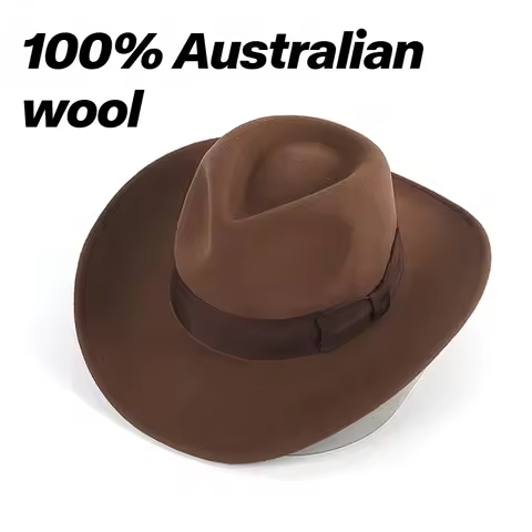 100% Wool Felt Indiana Jones Hat for Men Crushable Outback Hat Cowboy Fedora Large Size Fashion 54-5