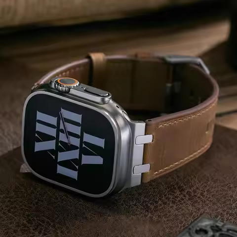 Ap Crazy Horse Pattern Leather Strap for Apple Watch Ultra 4 3 2 49mm Band 44mm 45mm 46mm Bracelet S