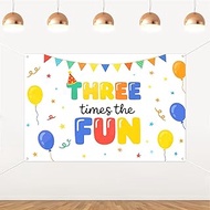 Three Times The Fun 3rd Birthday Backdrop 5x3ft Colorful Cartoon Balloons Confetti Photography Backg