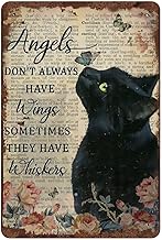 Angels Don't Always Have Wings Sometimes They Have Whiskers Tin Sign Vintage Floral Black Cat Cat Lo