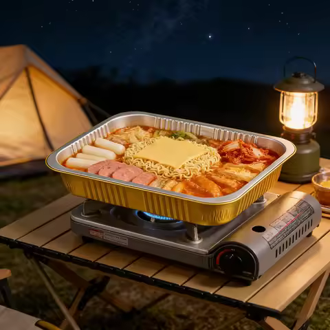 10pcs 4800ml Large Gold Foil Container with Lid Heavy Duty Aluminum Foil Tray Disposable BBQ Baking 