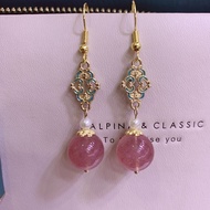Blood Red Strawberry Crystal Earrings Begonia Flower Earrings Female High-End Temperament New Chines