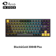 Akko Wireless Bluethooth RGB Hot-swap Mechanical Gaming Keyboard, Black &amp; Gold 3084B Plus, USB-C Wired Bluetooth Board with ASA Profile Double-shot PBT Keycaps