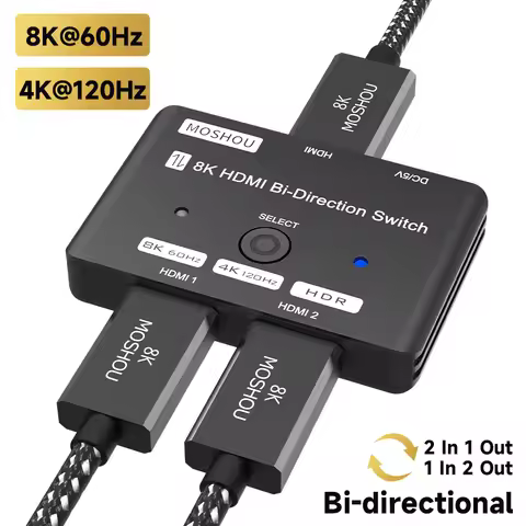 HDMI Switch Splitter 8K@60hz Aluminum HDMI 2.1 Switcher 2 in 1 Out Bi-Directional 3 In 1 out 4 in 1 