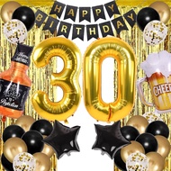 (SG Seller) 30th Birthday Decorations, 30th Birthday Balloon, Black and Gold Birthday Decorations Se