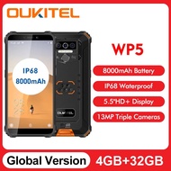OUKITEL WP5 4G Rugged SmartPhone Quad Core 4GB 32GB 8000mAh Mobile Phone 5.5 Inch Waterproof MT6761 Triple Camera Phone